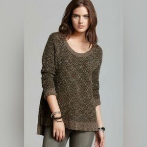 FREE PEOPLE JEEPSTER HONEYCOMB OVERSIZED SWEATER OLIVE GREEN SIZE SMALL